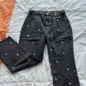 Floral Embroidered Black Jeans